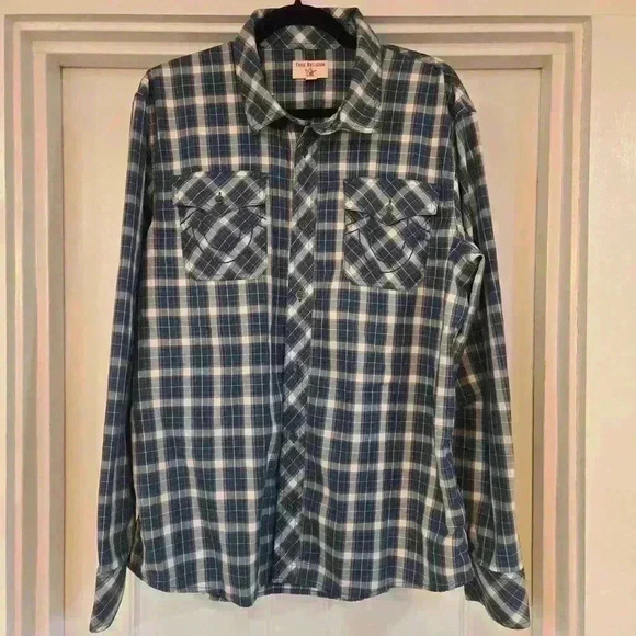 True Religion Mens Horseshoe Plaid Long Sleeve Button Down Shirt Green Size XL - Picture 1 of 9